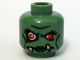 Minifigure, Head Alien Female Troll with Red Eyes, Black Eyebrows, Eyelashes, and Cheek Lines, Dark Green Lips and Eye Shadow, and Tan Uneven Fangs Pattern, 3626pb0370  