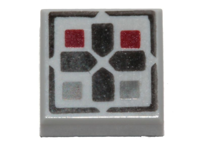 Tile 1 x 1 with Black Cross and Dark Red and Dark Bluish Gray Buttons Pattern, 3070pb096 Light Bluish Gray N