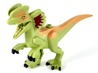 Dinosaur Dilophosaurus Second Version with Flexible Rubber Tail, Dark Red and Medium Nougat Markings, Dilo03 Olive Green U