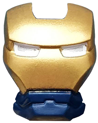 Minifigure, Visor Top Hinge with Gold Face Shield and White Eyes no Outline Pattern, 10908pb07 Dark Blue U