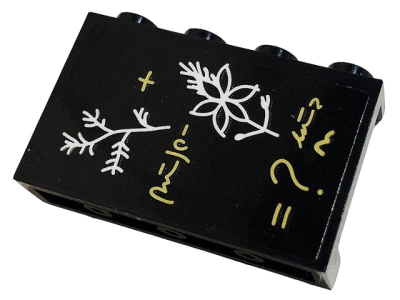 Panel 1 x 4 x 2 with Side Supports - Hollow Studs with Plus Sign, Question Mark, Equal Sign, Plant, and Flower on Blackboard Pattern (Sticker) - Set 76383, 14718pb042 Black U