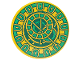 Tile, Round 3 x 3 with Clock Face with Green and Dark Green Rings Pattern, 67095pb083  