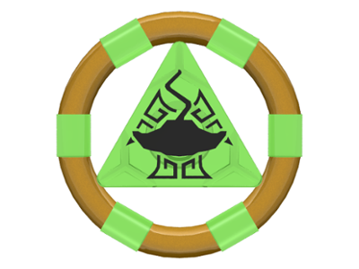 Ring with Center Triangle with Gold Bands and Manta Ray Pattern (Atlantis Treasure Key), 87748pb05 Trans-Bright Green U