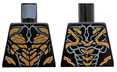 Torso Armor with Gold Scales and Dark Bluish Gray Lines with Long End Lines and Tips at Neck Pattern, 973pb3060 Black U