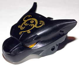 Large Figure Head Modified Chima Panther Jaw Upper with Ornate Gold Pattern, 15372pb01 Black U
