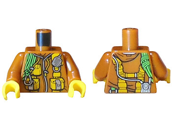 Торсик Lego Torso Torso Jacket with Bright Light Orange Pouches, Silver Radio and Bright Green Rope Pattern / Dark Orange Arms / Yellow Hands 973pb2756c01