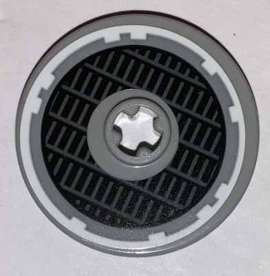 Technic, Disk 3 x 3 with SW Millennium Falcon Grille and White Outline Pattern (Sticker) - Set 75212, 2723pb080 Light Bluish Gray U
