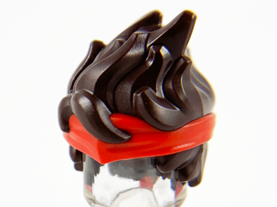 Minifigure, Hair Long and Spiky with Molded Red Bandana Headband Pattern, 69560pb01 Dark Brown U