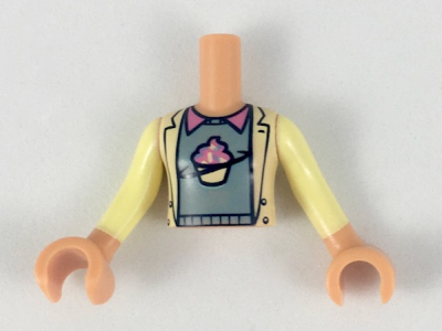 Torso Mini Doll Girl Sand Green Sweater with Cupcake, Light Yellow Jacket Pattern, Nougat Arms with Hands with Light Yellow Sleeves, FTGpb218c01 Nougat U