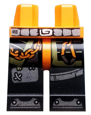 Hips and Black Legs with Belt, Armor, Orange Chain and Carabiner, Olive Green Markings, and Iron Shoes Pattern, 970c11pb41 Orange U