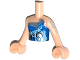 Torso Mini Doll Girl Blue Strapless Top, Elves Water Power Icon, Silver Trim Pattern, Light Nougat Arms with Hands with Silver Tattoo, FTGpb099c01