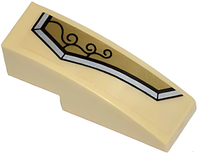 Деталь LEGO Lego Slope, Curved 3 x 1 with Gold and Silver Armor Plate with 3 Black Swirls Pattern Model Right Side (Sticker) 50950pb069R U