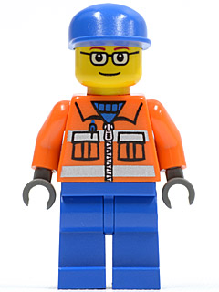 Минифигурка Lego Ground Crew - Orange Zipper, Safety Stripes, Orange Arms, Blue Legs, Blue Cap, Glasses cty0053