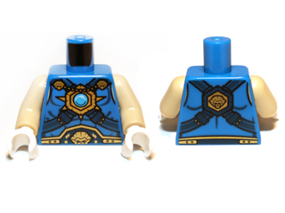 Torso Armor Vest, Lion Belt, Chain and Gold and Dark Azure Round Jewel (Chi) Pattern / Tan Arms / White Hands, 973pb1359c01 Blue U
