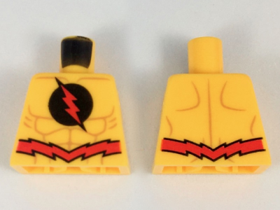 Torso Red Lightning Bolt in Black Circle, Jagged Red Belt Pattern, 973pb3016 Bright Light Orange U
