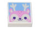 Tile 1 x 1 with Bright Pink Reindeer Face with Dark Purple Eyes on Bright Light Blue Background Pattern, 3070pb188  