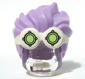 Minifigure, Hair Combo, Goggles with Lime Lenses Pattern and Lavender Spiked Top Hair, 56298pb01 White U
