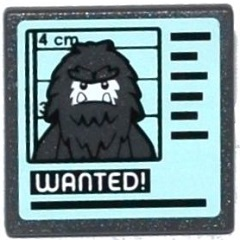 Road Sign 2 x 2 Square with Open O Clip with Hairy Minifigure Mugshot and 'WANTED!' on Computer Screen Pattern (Sticker) - Set 60069, 15210pb118 Dark Bluish Gray U