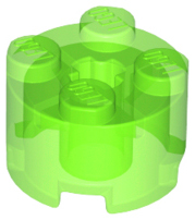 Brick, Round 2 x 2 with Axle Hole, 3941 Trans-Bright Green U