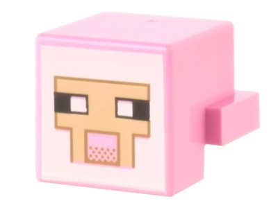 Creature Head Pixelated with Black and White Eyes, Bright Pink Nose, Tan Face with Dark Tan Outline on White Background Pattern (Minecraft Sheep), 19727pb002 Bright Pink U