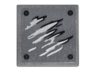Road Sign 2 x 2 Square with Open O Clip with Black and Silver Scratches and Screw Heads Pattern 1 (Sticker) - Set 76050, 15210pb017 Dark Bluish Gray U