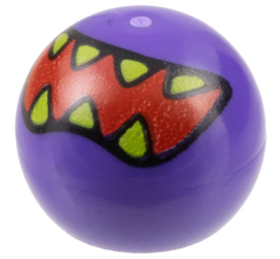Technic Ball Joint with Red Mouth and Lime Sharp Teeth Pattern, 32474pb012 Dark Purple U