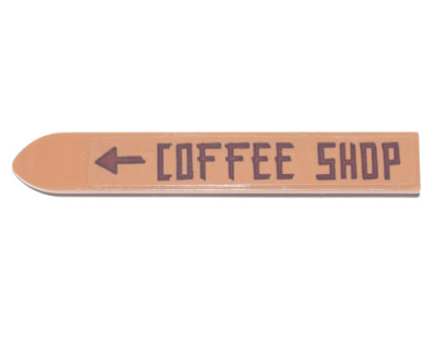 Minifigure, Utensil Ski 6L with Reddish Brown 'COFFEE SHOP' and Arrow Pattern (Sticker) - Set 70840, 90509pb03 Medium Nougat U
