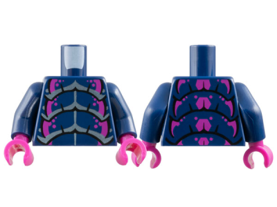 Torso Insect Exoskeleton Segments with Magenta and Metallic Light Blue Highlights Pattern / Dark Blue Arms / Magenta Hands, 973pb5649c01 Dark Blue N