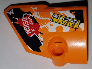 Technic, Panel Fairing # 1 Small Smooth Short, Side A with 'RACING LUBE' and 'GRF-X DSIGN' and Black, Orange and White Pattern (Sticker) - Set 42007, 87080pb037 Orange U