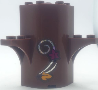 Cylinder Quarter 3 x 3 x 5 with 1 x 1 Cutout and 2 Arch Tops with Bright Light Orange and Magenta Leaves and Metallic Swirl Pattern 3 (Sticker) - Set 41164, 60373pb04 Reddish Brown U