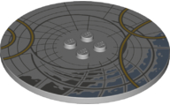 Tile, Round 8 x 8 with 4 Studs in Center with Dark Bluish Gray and Gold Circles Pattern, 6177pb017 Light Bluish Gray U