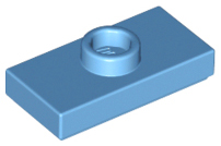 Plate, Modified 1 x 2 with 1 Stud with Groove and Bottom Stud Holder (Jumper), 15573 Medium Blue U