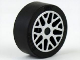 Wheel 11mm D. x 6mm with 8 'Y' Spokes with Silver Outline Pattern with Black Tire 14mm D. x 6mm Solid Smooth (93595pb02 / 50945), 93595pb02c01  