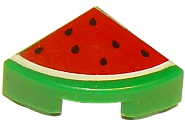 Tile, Round 1 x 1 Quarter with Red Watermelon Pattern, 25269pb002 Green U
