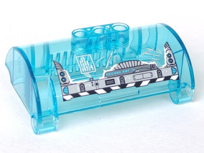 Cylinder Half 3 x 5 x 8 with Pin Holes with Scratches, Mechanical Frame and 'LOCK' Pattern (Sticker) - Set 44017, 15361pb004 Trans-Light Blue U
