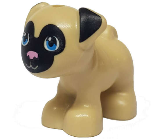 Деталь Lego Dog, Friends, Pug, Standing with Black Face and Ears, Bright Pink Nose and Dark Azure Eyes Pattern (Toffee) 24111pb01