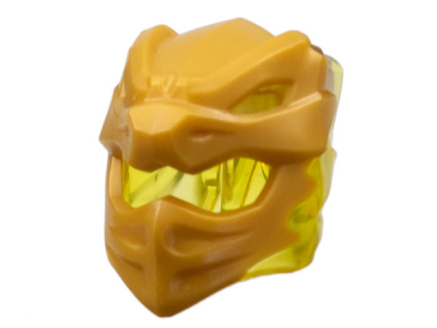 Minifigure, Headgear Helmet with Flames on Back with Molded Pearl Gold Dragon Face Pattern, 79899pb01 Trans-Yellow U