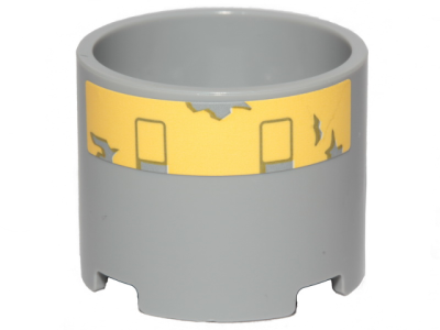 Brick, Round 3 x 3 x 2 with Recessed Center and Axle Hole with Yellow Stripe and Peeling Paint Pattern (Sticker) - Set 75301, 73111pb001 Light Bluish Gray U