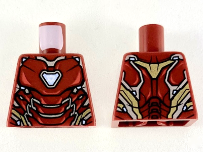Torso Armor, Bright Light Blue Triangular Arc Reactor, Silver and Gold Trim Pattern, 973pb3503 Dark Red U