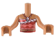 Torso Mini Doll Girl Red and Coral Strapless Top, White Stripe and Beaded Necklace with Metallic Light Blue Pendant, Tied Sash Belt Pattern, Medium Nougat Arms with Hands, FTGpb379c01