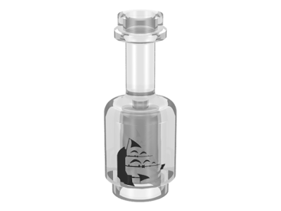 Minifigure, Utensil Bottle with Black Sailing Ship Pattern, 95228pb01 Trans-Clear N