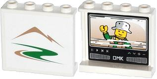 Panel 1 x 4 x 3 with Side Supports - Hollow Studs with Mountains / Green Road on Outside and Minifigure on TV on Inside Pattern (Stickers) 60581pb038R Used
