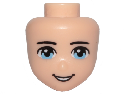 Mini Doll, Head Friends with Black Thin Eyebrows, Bright Light Blue Eyes, and Open Mouth Smile with Teeth Pattern, 14015 Light nougat U
