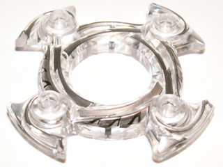 Ring 4 x 4 with 2 x 2 Hole and 4 Swirl Ends with Black and Silver Pattern (Ninjago Spinner Crown), 98345pb01 Trans-Clear U