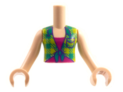 Torso Mini Doll Girl Lime and Bright Green Plaid Shirt over Magenta T-Shirt Pattern, Light Nougat Arms with Hands, FTGpb322c01 Light nougat N