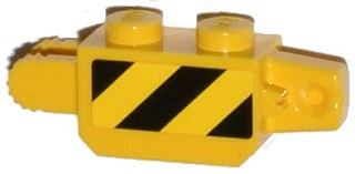 Hinge Brick 1 x 2 Locking with Black and Yellow Thin Danger Stripes, Black Corner Top Left Pattern on Both Sides (Stickers) - Sets 60033 / 60035, 30386pb03 Yellow U