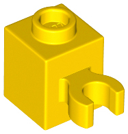 Brick, Modified 1 x 1 with Open O Clip (Vertical Grip) - Hollow Stud, 60475b Yellow U