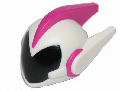 Mini Doll, Headgear Helmet Alien with Two Side Spikes and Top Ridge, White with Black Visor Pattern, 34704pb01 Magenta U