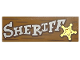 Tile 2 x 6 with White 'SHERIFF', Gold Star and Reddish Brown Wood Grain Lines Pattern, 69729pb072  