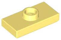 Plate, Modified 1 x 2 with 1 Stud with Groove and Bottom Stud Holder (Jumper), 15573 Bright Light Yellow U